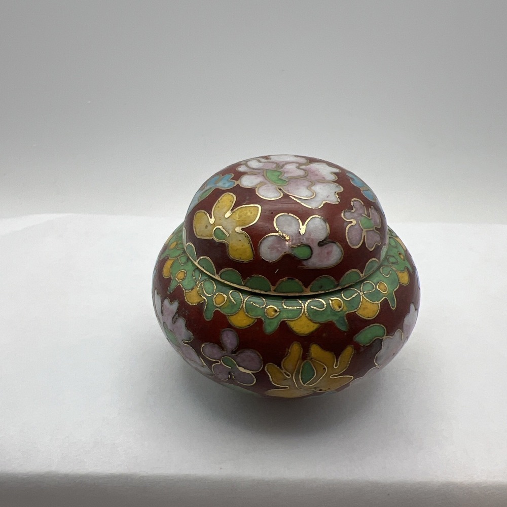 Vtg Small Chinese Floral Cloisonné Enamel Jar With Lid Exc Cond Trinket Bowl - Picture 2 of 9